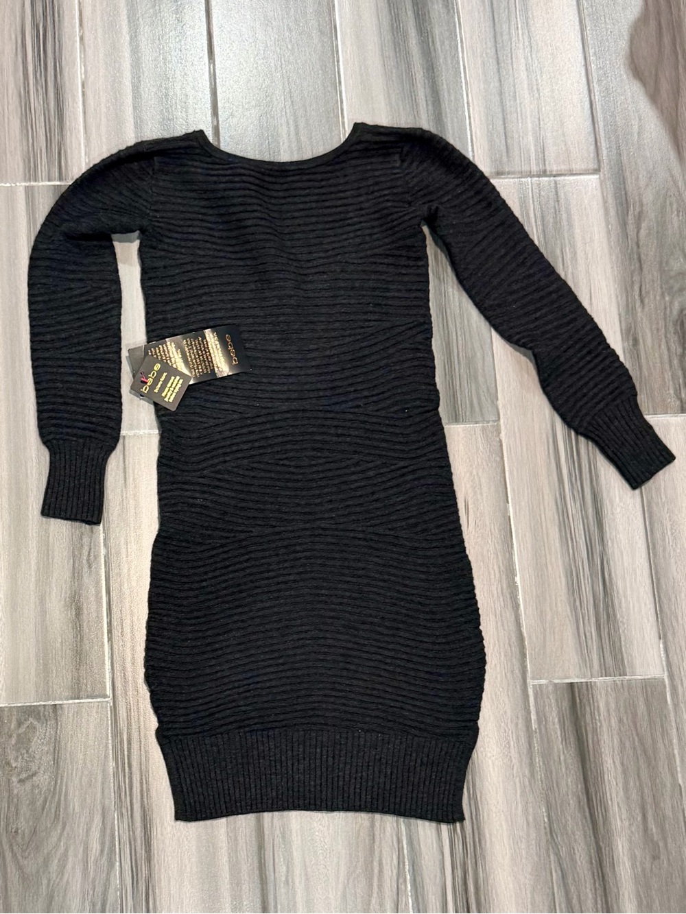 bebe Snowflower #1 Black Ribbed Knit Sweater Dress